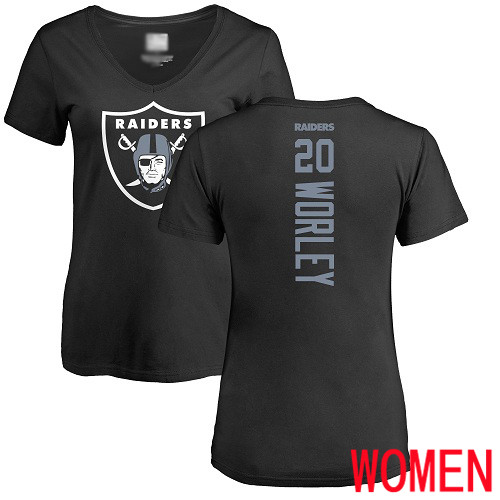 Oakland Raiders Black Women Daryl Worley Backer NFL Football #20 T Shirt